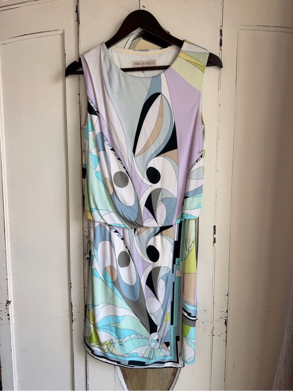 Emilio Pucci Pastel Swirl Midi Dress in Mint, Lavender & Pale Blue